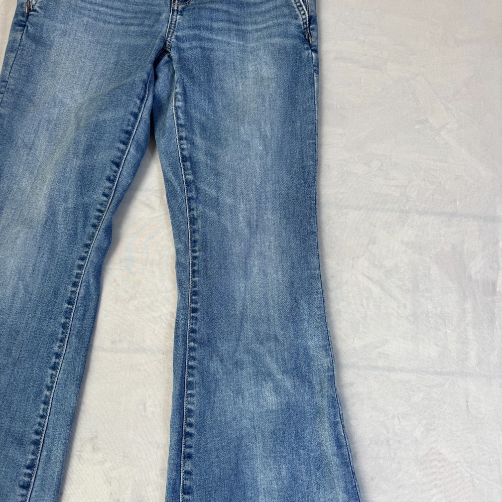 American Eagle Outfitters Womens Flared Jeans Blue Denim Super Low Rise Comfy 4 - Picture 7 of 16